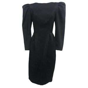 VTG  LESLIE LUCKS 80’s Black Puff Sleeve Dress S/M